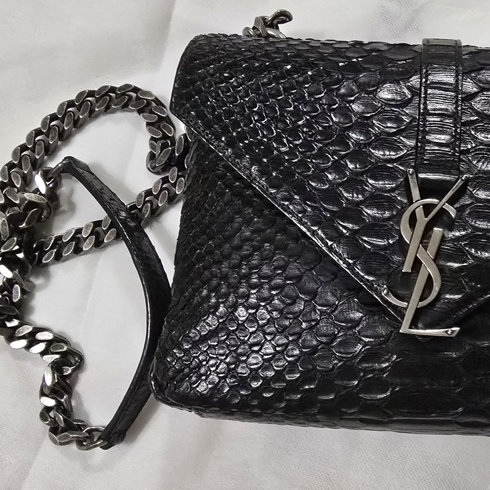 Like NEW! YSL Saint Laurent Calfskin Python Embossed Medium College Bag Black - Picture 9 of 16